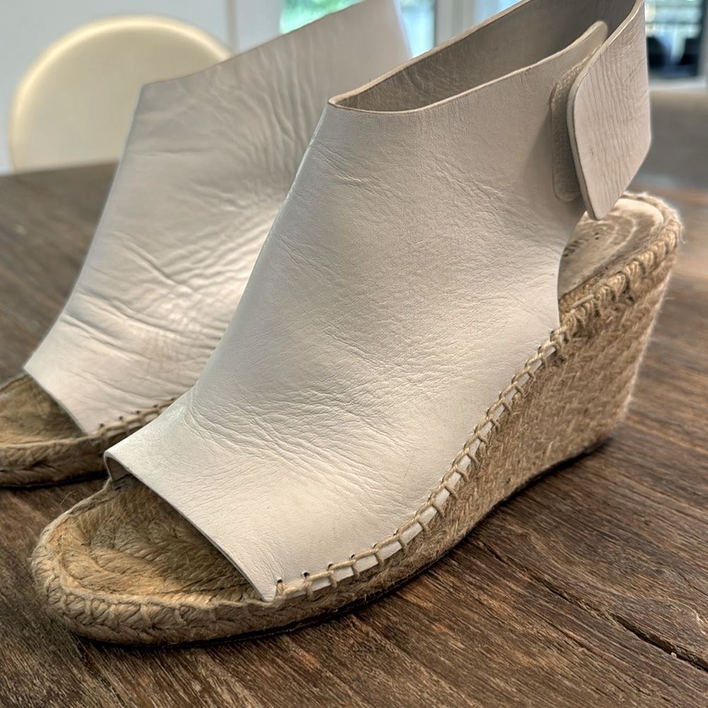 Celine white leather wedge espadrille sandals Sz 38. Authentic with dust bag.